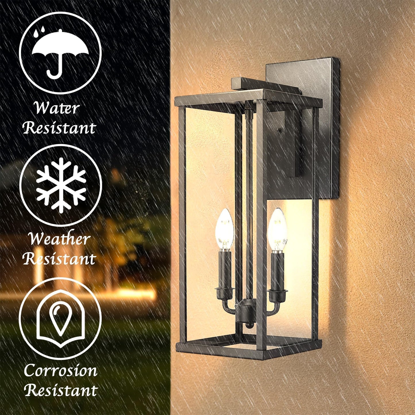 Bestshared Outdoor Wall Sconce Lights  20 Inch Tall Exterior Wall Lighting Fixtures With Clear Glass  Anti-Rust Modern Black Outside Lantern Lamp For House Front Porch Patio (Black  20-1 Pack)