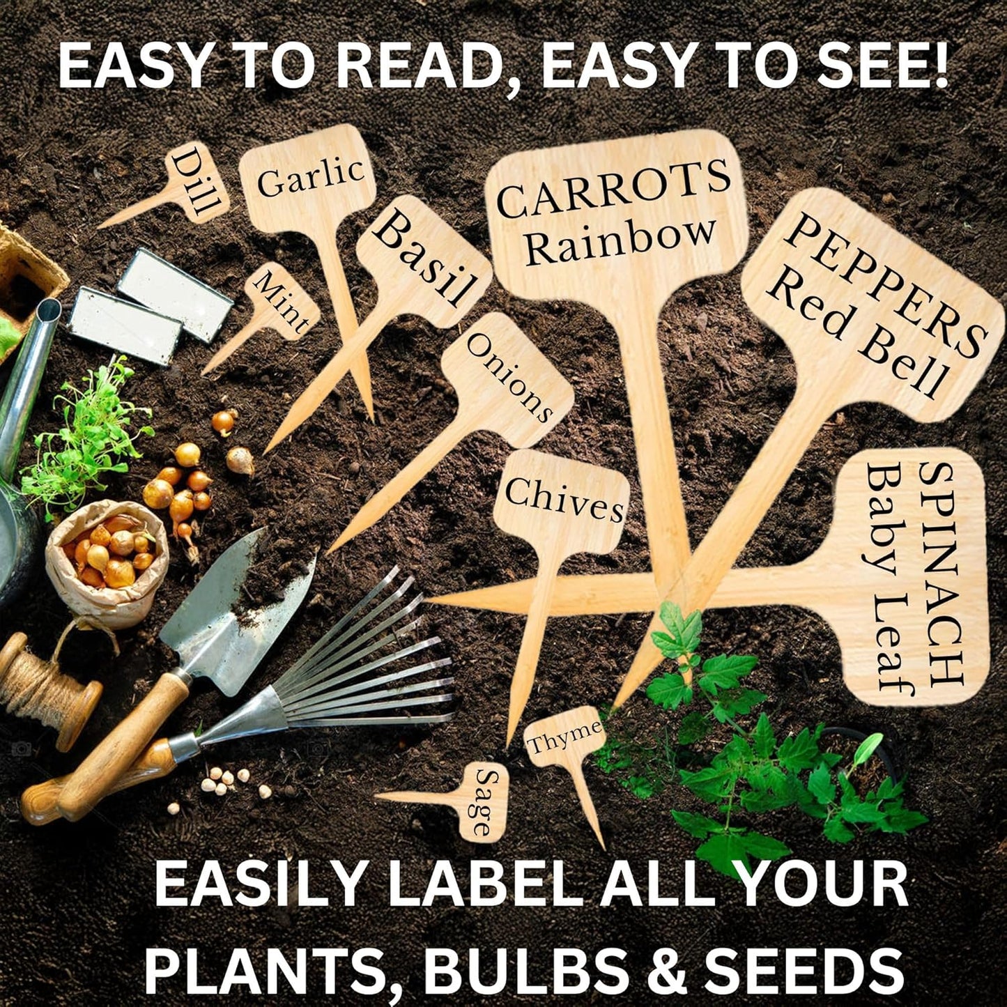 10 Pack 8 Inch Tall Plant Labels Large Garden Markers Plant Name Tags for Flowers, Herbs, Vegatables, Seeds, Bulbs Easy to See Larger Writing Area with Full Size Marker