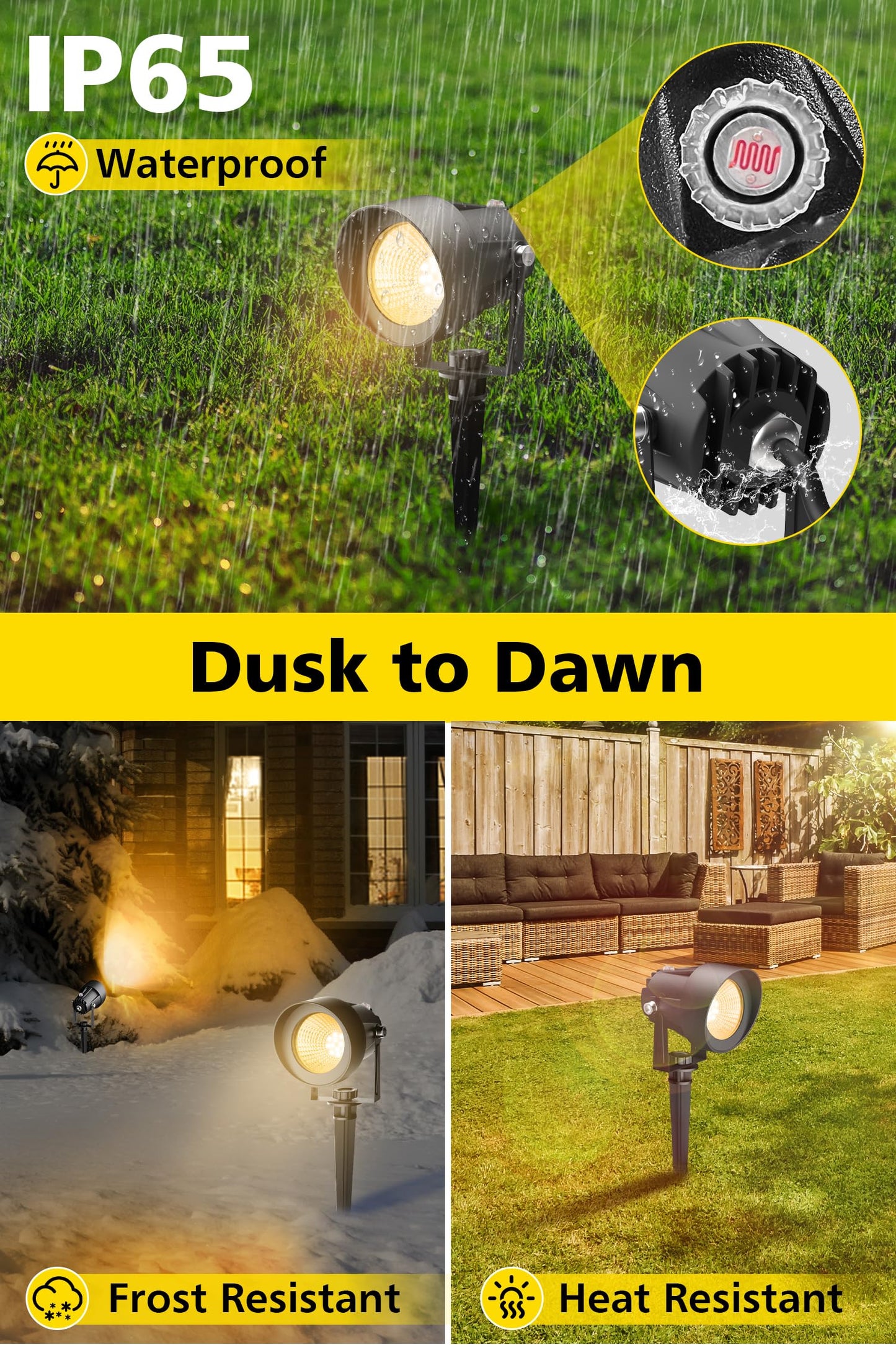 T-Sun Dusk To Dawn Outdoor Lighting  Flag Spot Lights With Photocell Auto On/Off  Waterproof 3000K Warm White Led Plug-In Landscape Spotlights For Garden Yard Tree Pathway Pole House