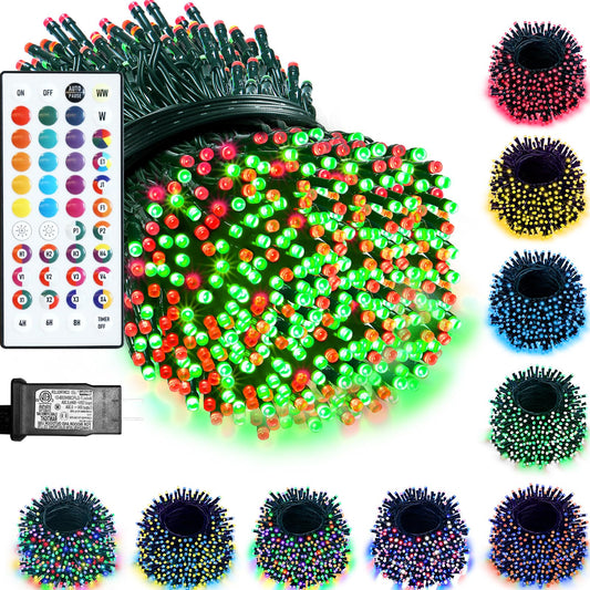 Lovhigh-standard 164Ft Christmas Lights Outdoor  35 Colors Changing 500 Led String Lights Green Wire Remote Timer  Waterproof Halloween Light For Indoor Outdoor Holiday Party Xmas Tree Wedding Decor