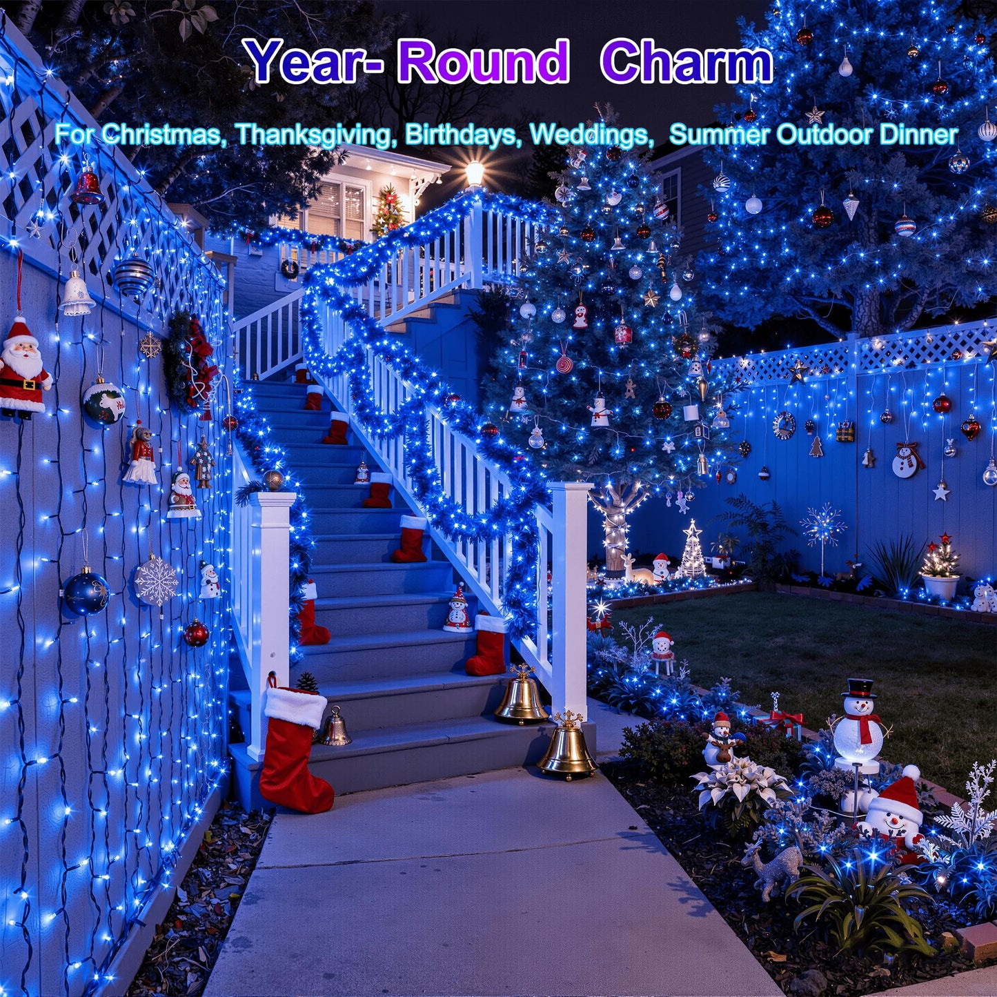 Xikengshq 750Led Christmas Lights Outdoor Use  240Ft 12 Modes Blue Led String Lights With Timer Dimmable  Waterproof Christmas Tree Lights For Xmas Patio Yard Fence Balcony Garden Party Decor Blue