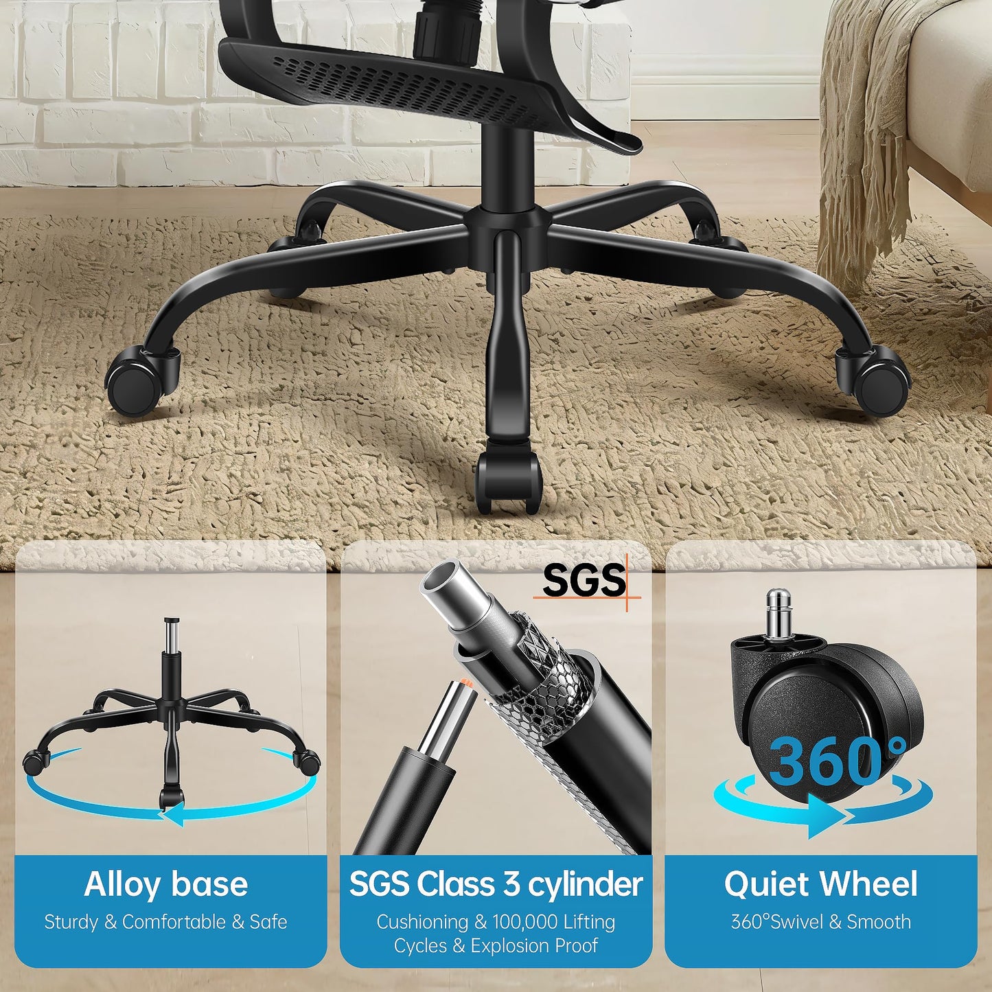 AreShark Office Chair Ergonomic Desk Chair,High Back Computer Chair with 3D Headrest & Armrests,Gaming Chair with Lumbar Support,90-135°Tilt Lock Mesh Office Chair with Footrest,Wheels,Black