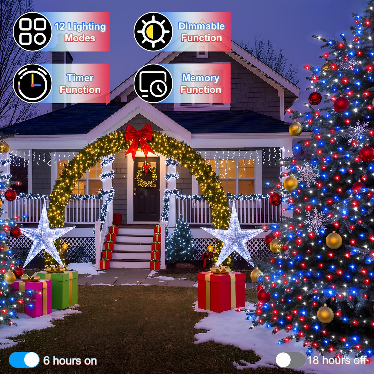 1500 Led 470Ft Christmas String Lights Outdoor  12 Pro Modes And Timer Memory & Brightness  Plug In Waterproof Clear Wire Twinkle Light For For Xmas Yard Tree Wedding Party Decor Red White Blue