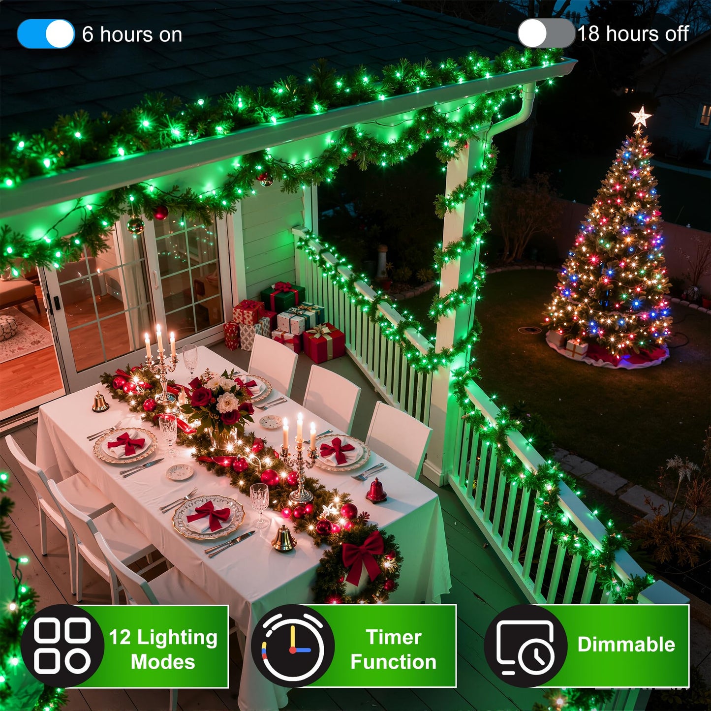 Xikengshq 1500Led Christmas Lights Outdoor Use  470Ft 12 Modes Green Led String Lights With Timer Dimmable  Waterproof Christmas Tree Lights For Xmas Patio Yard Fence Balcony Garden Party Decor Green