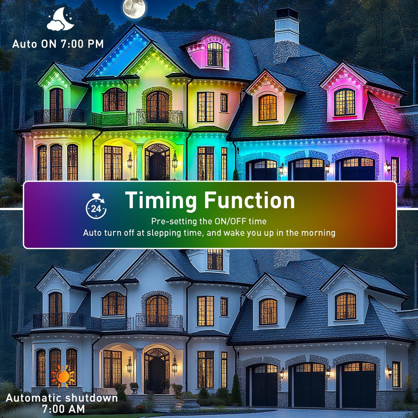 Inzidol 500Ft Permanent Outdoor Lights For House Roof  Christmas  Holiday  Party  Daily Lighting  Ip67 Waterproof Rgb Eaves Lights With Multi Scene Modes For Halloween