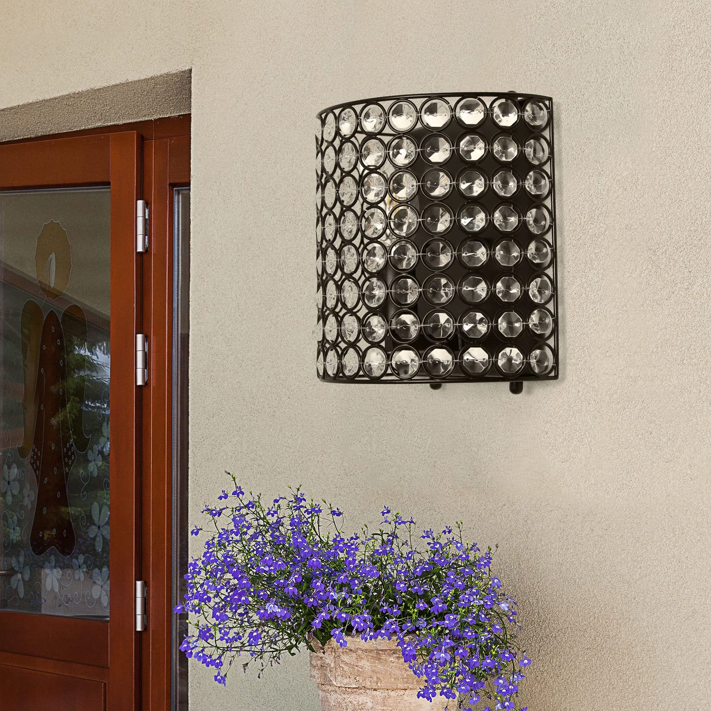 Elegant Designs SC1000-BLK 1-Light Wall Sconce, 8in Crystal & Metal, Black