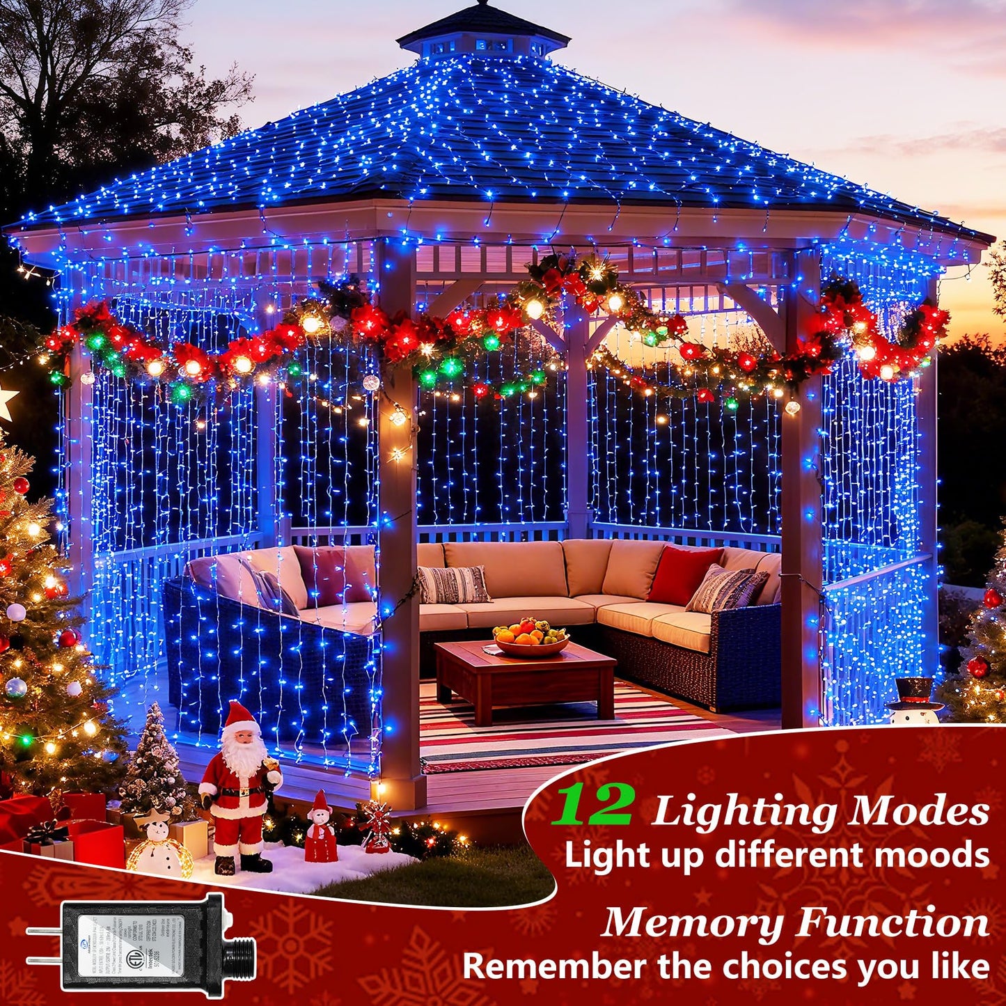 750 Led 240Ft Christmas String Lights Outdoor With 12 Lighting Modes  Green Wire Christmas Lights With Timer & Dimmable  Waterproof Plug In Fairy Lights For Room Party Home Patio Wedding Xmas  Blue