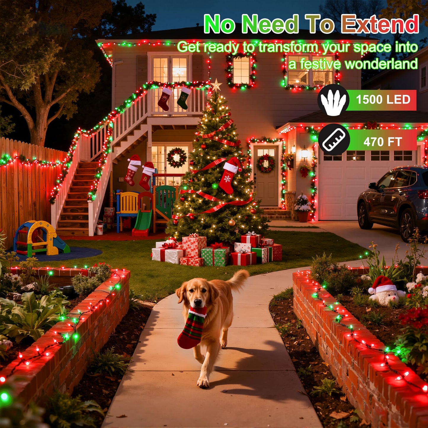 1500Led Christmas Lights Outdoor Use  470Ft 12 Modes Red And Green Led String Lights With Timer Dimmable  Waterproof Christmas Tree Lights For Xmas Patio Yard Fence Balcony Garden Party Decor