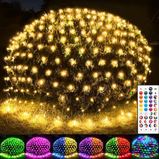 204 Led Net Lights  35 Colors Changing Christmas Net Lights Outdoor  9.8Ft X 6.6Ft Connectable Bush Mesh Light Clear Wire For Halloween Christmas Tree Holiday Wedding Party Gazebo Patio Decor