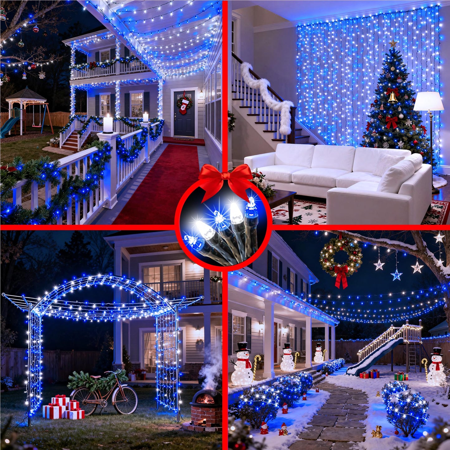 750 Led 240Ft Christmas String Lights Outdoor  12 Pro Modes And Timer Memory & Brightness  Plug In Outdoor Waterproof Clear Wire Twinkle Light For For Xmas Yard Tree Wedding Party Decor (Blue & White)