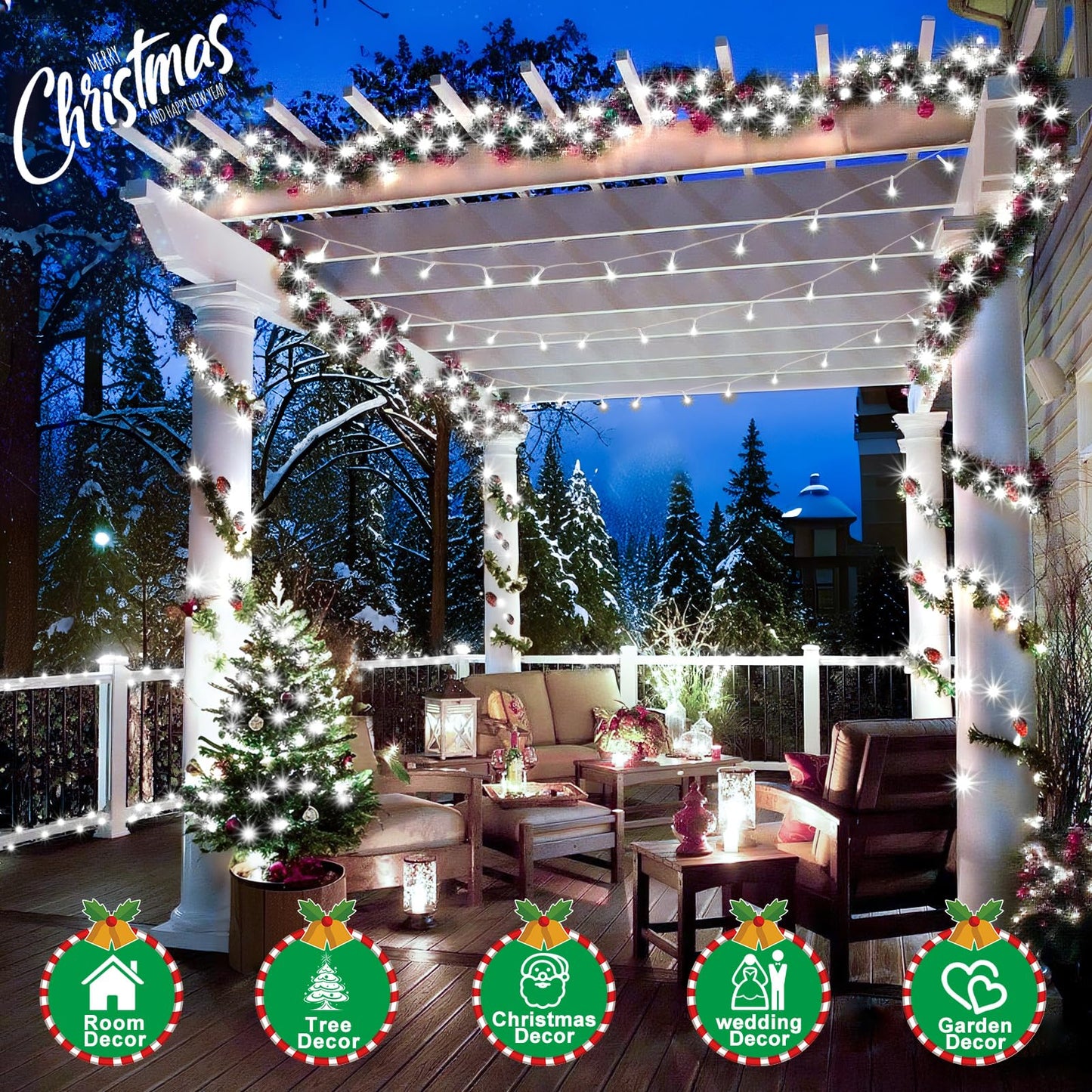 Sauirs 403Ft 1000 Led Christmas Lights Outdoor String Lights With 8 Modes Timer Waterproof Fairy Light Plug In For Outside Indoor Party Xmas Palm Tree Yard Wedding Decorations(Cool White)