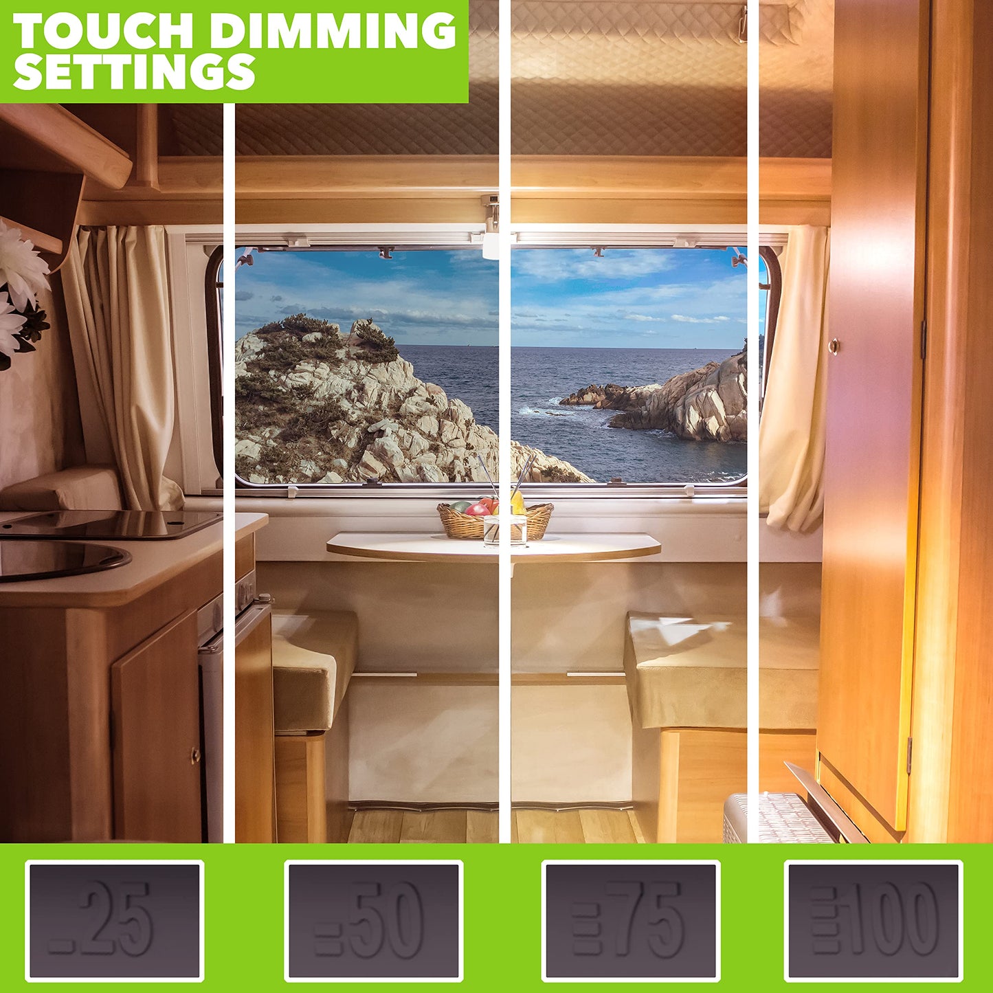 Leisure Led Rv Led Ceiling Light Fixture 20 X 6.5 - 1450 Lumen With Touch Dimmer Switch Interior Burnt Bronze Lighting For Car/Rv/Trailer/Camper/Boat Dc 12V Natural White 4000-4500K (4-Pack)