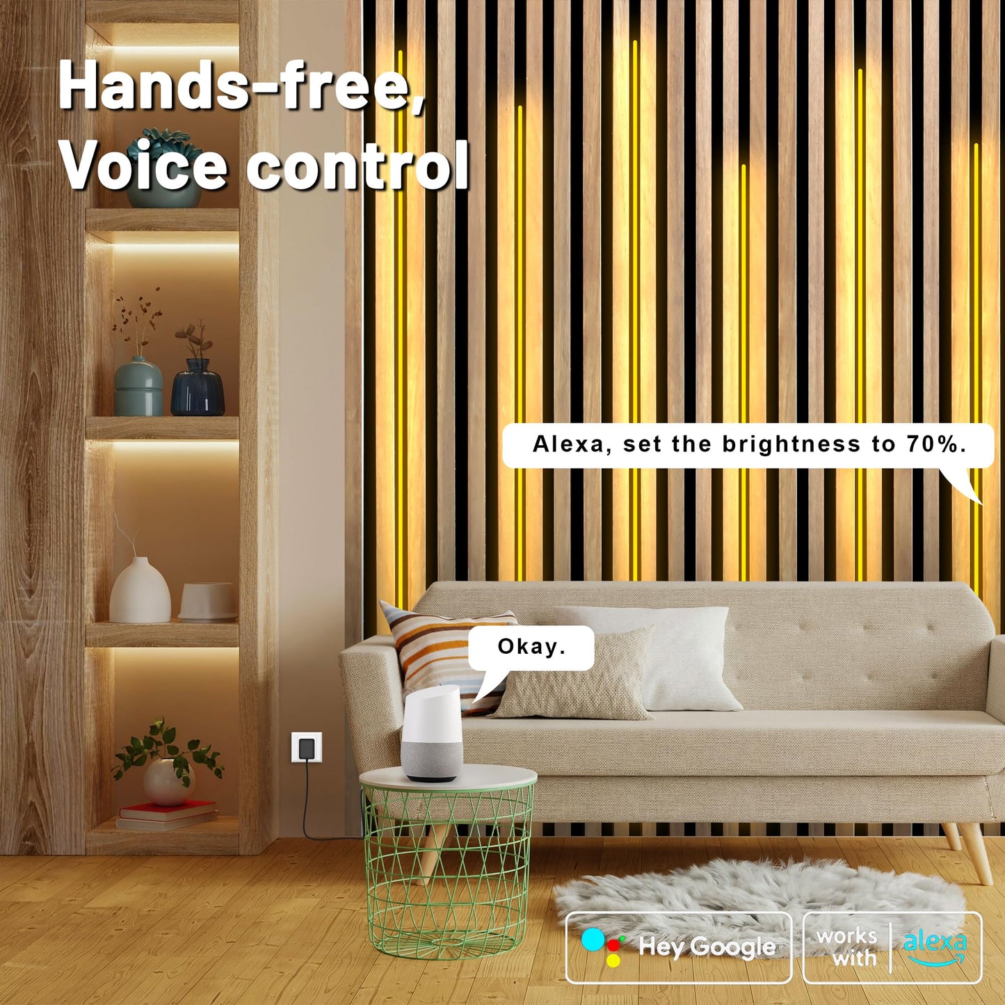 Lichaser 6 Rolls 6.56Ft Wifi Flexible Cob Led Lights For Wood Slat Wall Panels In Parallel  Acoustic Panel Led Strip Compatible With Alexa  3000K Dimmable Strip For Acoustic Panels  Shelves Lighting